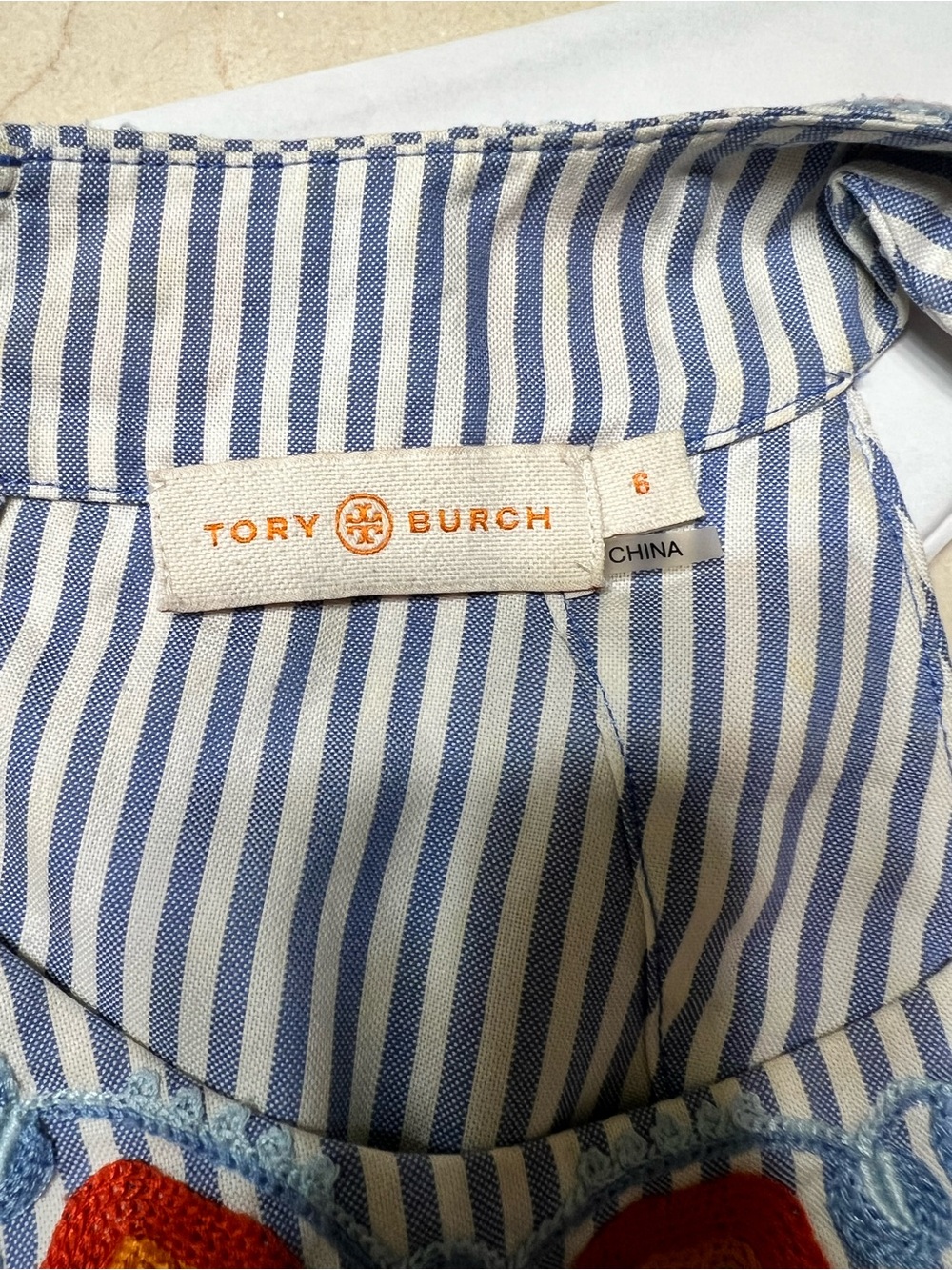 Tory Burch Striped Embroidered Halter Top - Picture 5 of 5